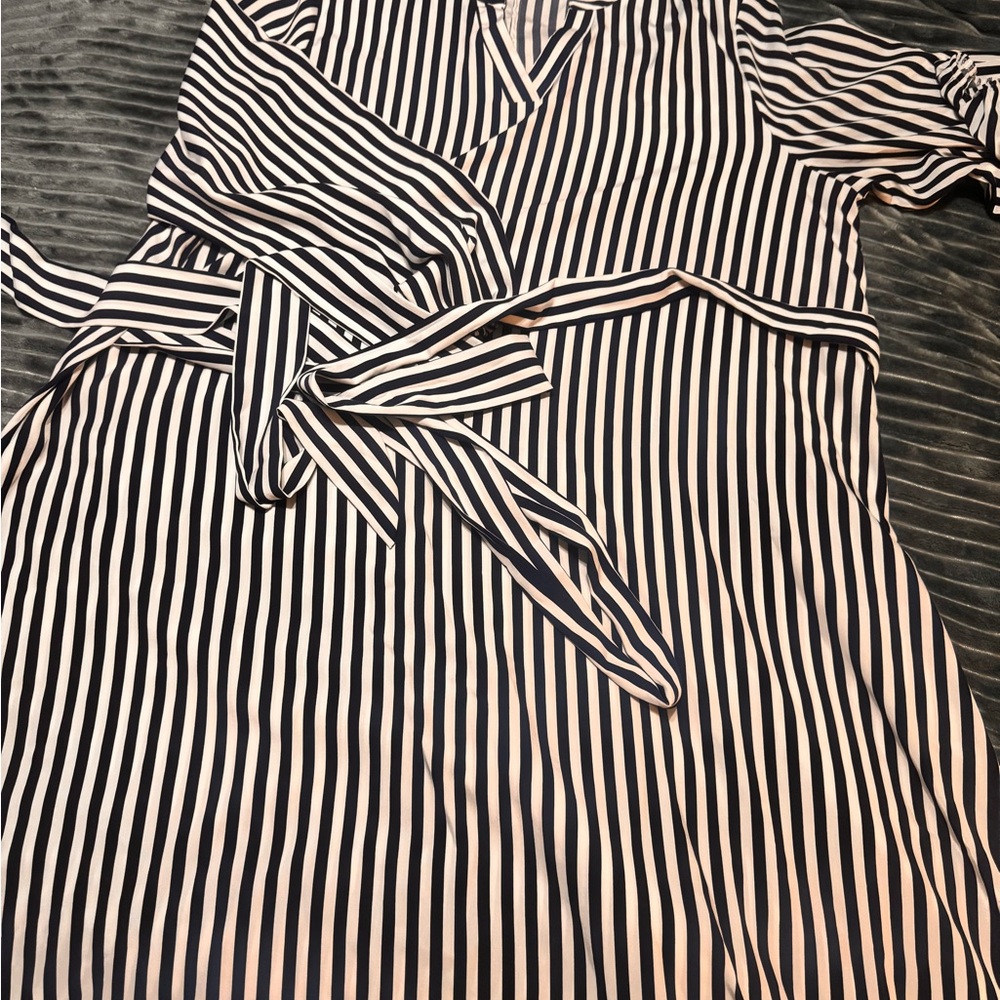 Striped Navy and White Wrap Dress